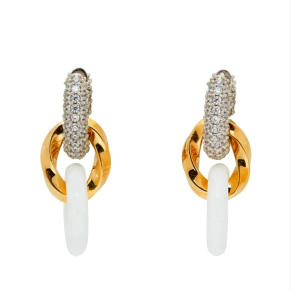 Bottega Veneta Silver And Gold-tone, Enamel And Crystal Earrings In White